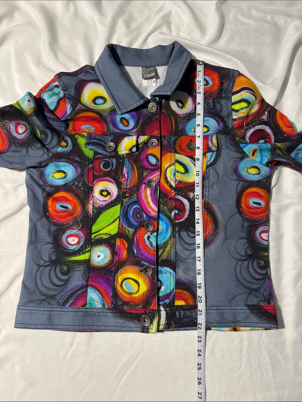 Simply Art by Dolcezza Wearable Art Jacket L Colorful Abstract Stretch Cotton - Picture 8 of 10